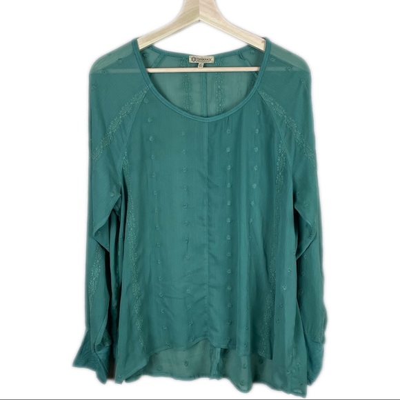 Democracy Green Embroidered Boho Blouse Size L - Picture 1 of 9